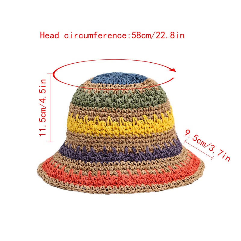 Minache Foldable Wide Brim Colorful Crochet Straw Hat Outdoor Sun Visor Hat UPF 50+ Summer for Women Girlï¼Œ Khaki - Image 2
